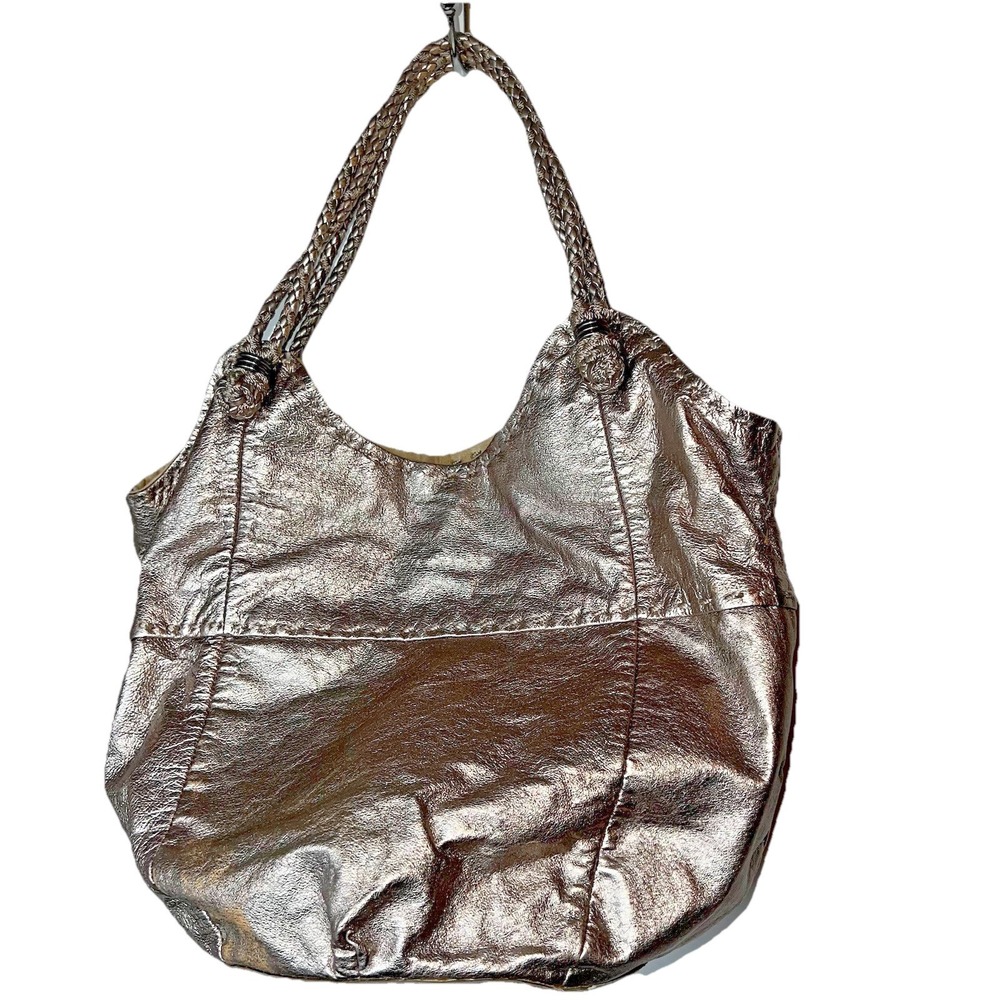 The Sak Women's Leather Tote Bag Pewter Barrel Dual Rope Handle Shoulder Bag